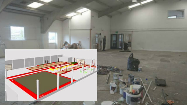 New gym interior and (inset) plans