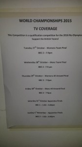 2015 World Gymnastics Championships TV schedule