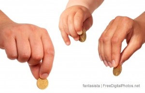 Hands with coins