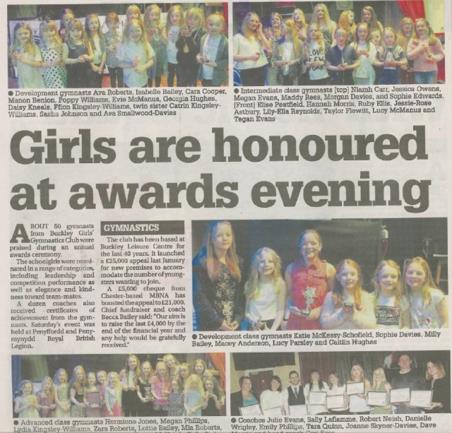 Gymnasts and coaches feature in the Flintshire Chronicle on 21 January 2016
