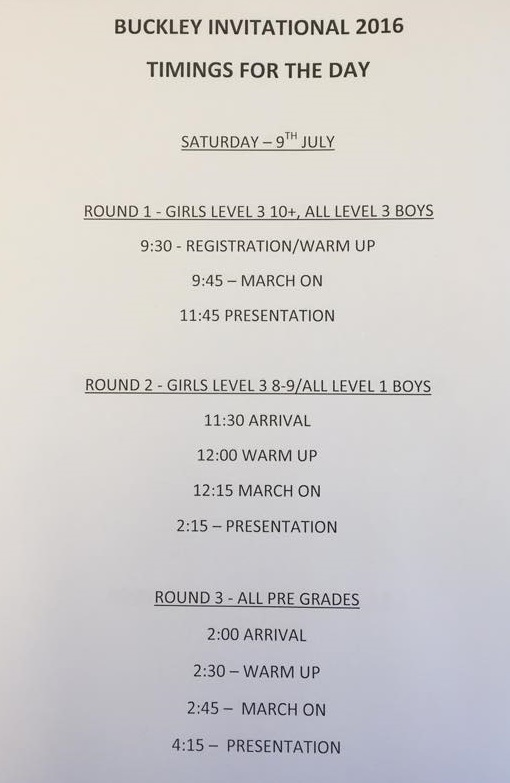 Saturday timings for summer invitational competition