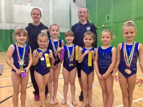 Buckley gymnasts in the North Area Gymspire competition