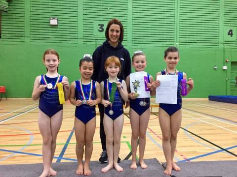 Buckley gymnasts in the North Area Gymspire competition