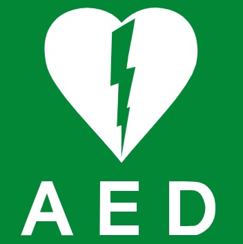 AED logo showing white heart on green background